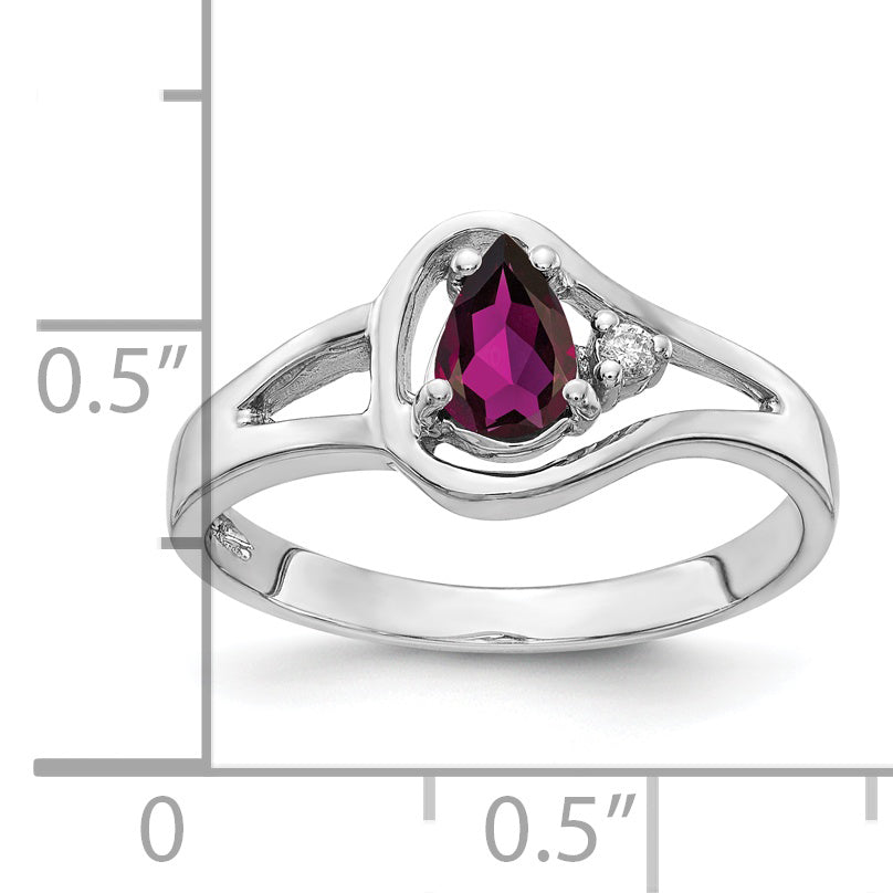 Solid 14k White Gold 6x4mm Pear Rhodolite Simulated Garnet A CZ Ring