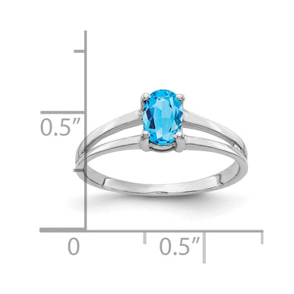 14k White Gold 6x4mm Oval Blue Topaz Checker ring