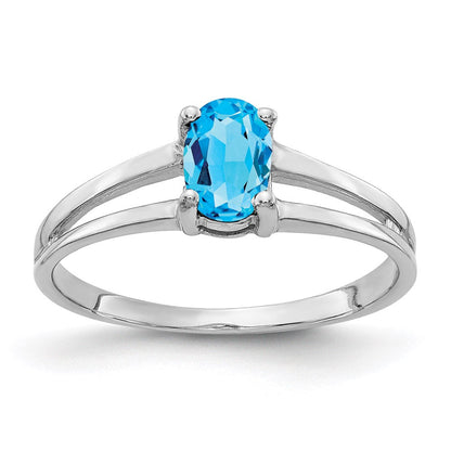 14k White Gold 6x4mm Oval Blue Topaz Checker ring