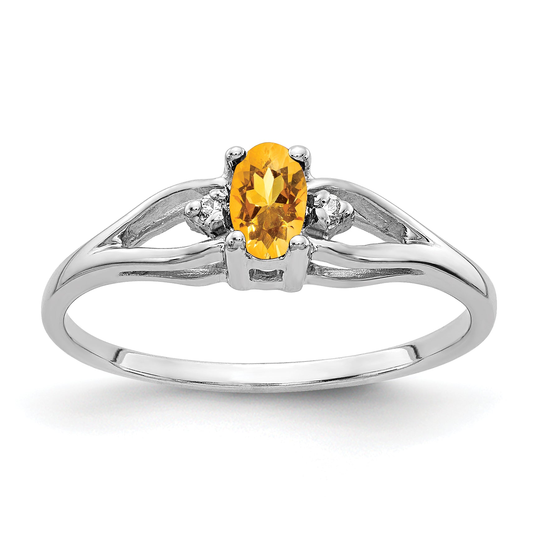 Solid 14k White Gold 5x3mm Oval Simulated Citrine AAA CZ Ring