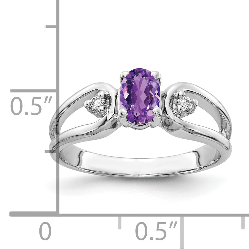 Solid 14k White Gold 6x4mm Oval Simulated Amethyst AA CZ Ring