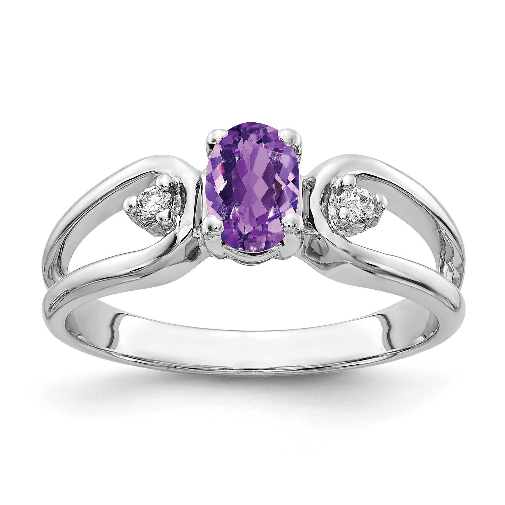Solid 14k White Gold 6x4mm Oval Simulated Amethyst ChecKer AAA CZ Ring