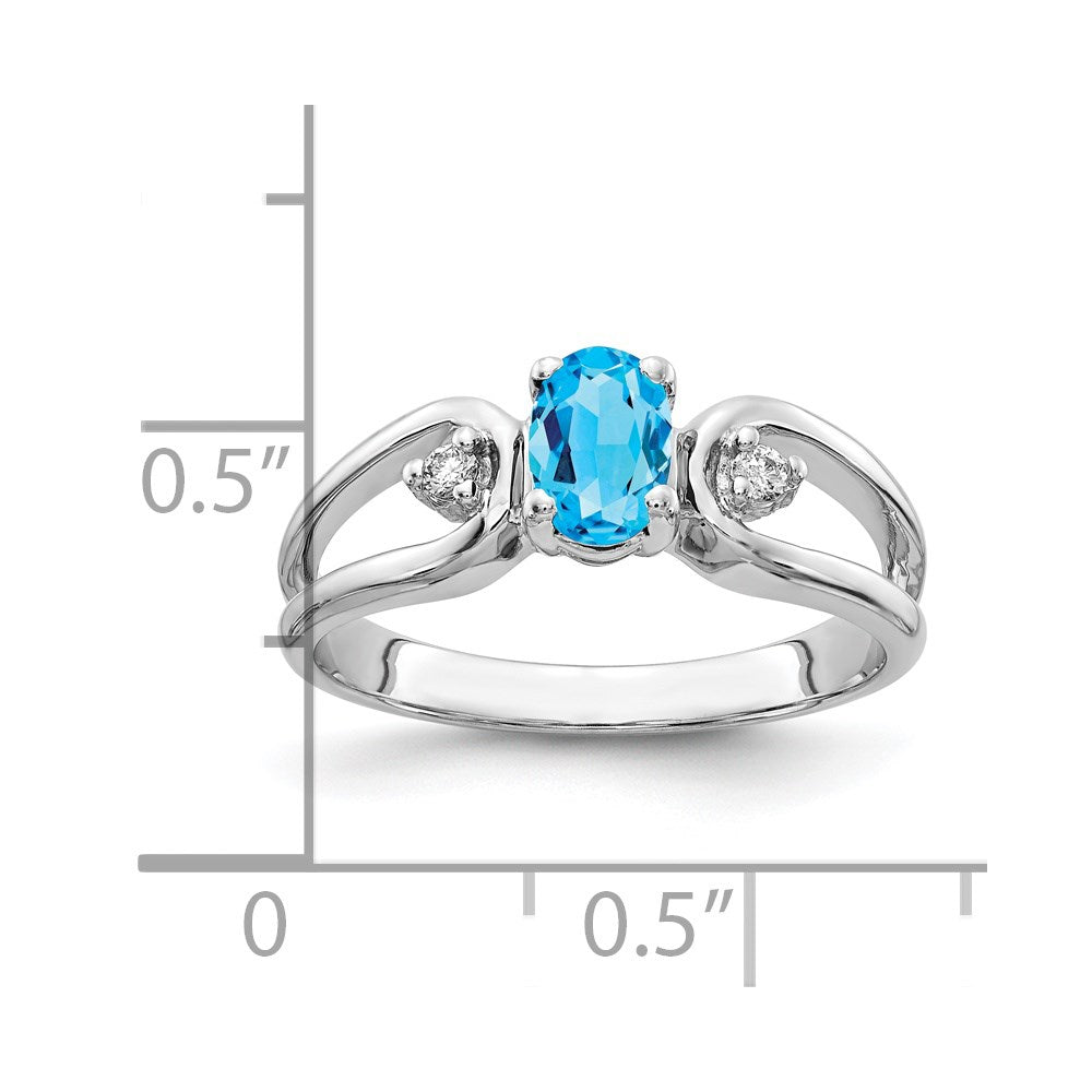 14k White Gold 6x4mm Oval Blue Topaz Checker A Real Diamond ring