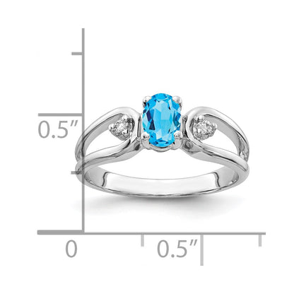 14k White Gold 6x4mm Oval Blue Topaz Checker A Real Diamond ring
