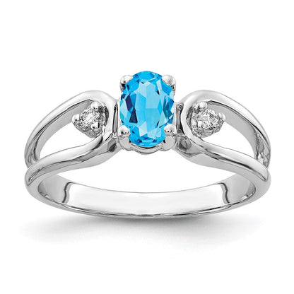 14k White Gold 6x4mm Oval Blue Topaz Checker A Real Diamond ring