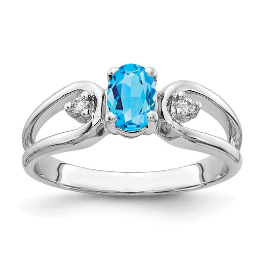 14k White Gold 6x4mm Oval Blue Topaz Checker A Real Diamond ring