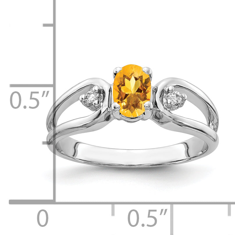 Solid 14k White Gold 6x4mm Oval Simulated Citrine VS CZ Ring