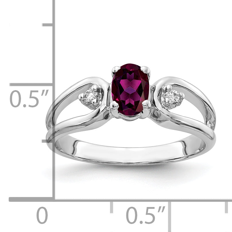 Solid 14k White Gold 6x4mm Oval Rhodolite Simulated Garnet A CZ Ring