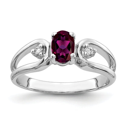 Solid 14k White Gold 6x4mm Oval Rhodolite Simulated Garnet A CZ Ring