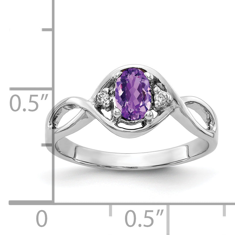 Solid 14k White Gold 6x4mm Oval Simulated Amethyst AAA CZ Ring