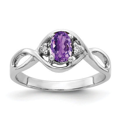 Solid 14k White Gold 6x4mm Oval Simulated Amethyst AA CZ Ring
