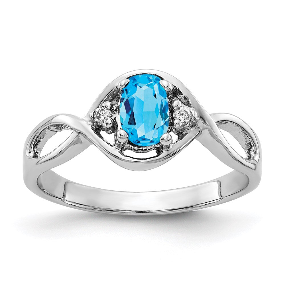 14k White Gold 6x4mm Oval Blue Topaz Checker VS Real Diamond ring