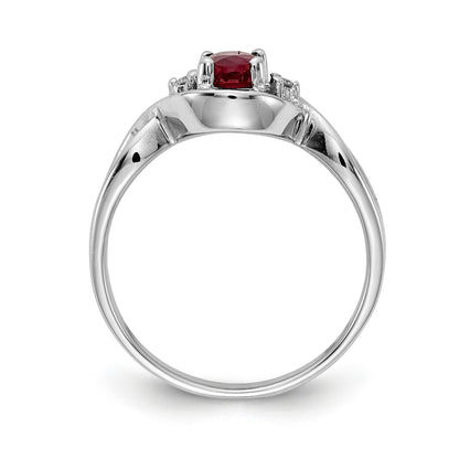 Solid 14k White Gold 6x4mm Oval Simulated Ruby AA CZ Ring