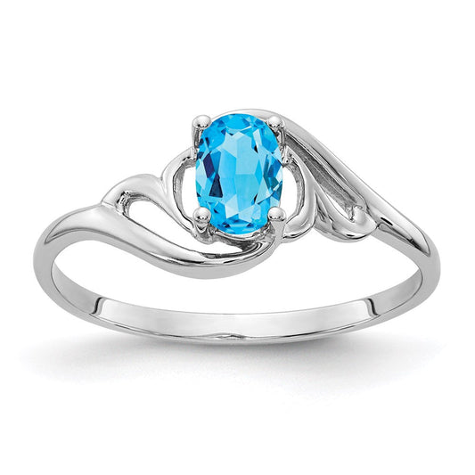 14k White Gold 6x4mm Oval Blue Topaz ring