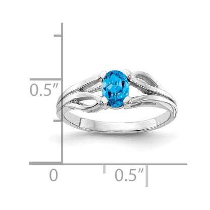 14k White Gold 6x4mm Oval Blue Topaz Checker ring