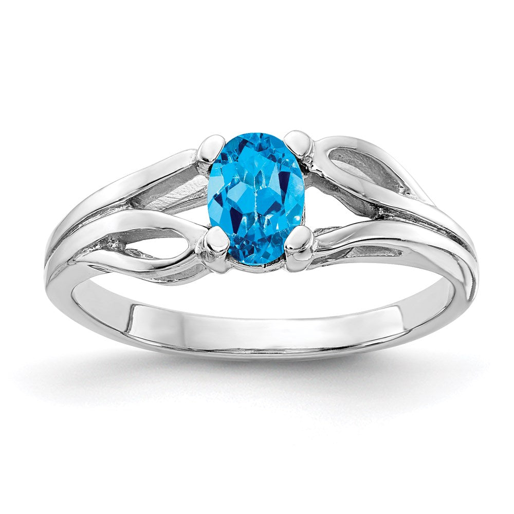 14k White Gold 6x4mm Oval Blue Topaz Checker ring