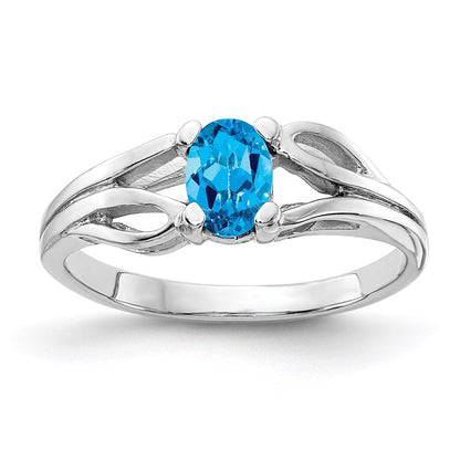 14k White Gold 6x4mm Oval Blue Topaz Checker ring