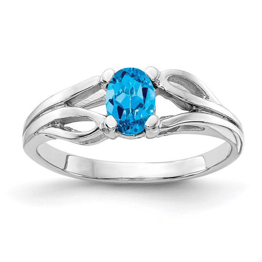 14k White Gold 6x4mm Oval Blue Topaz Checker ring