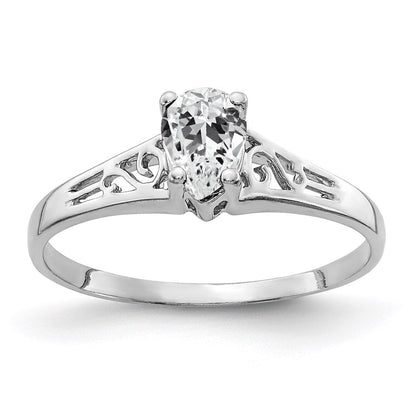14k White Gold 6x4mm Pear Cubic Zirconia ring