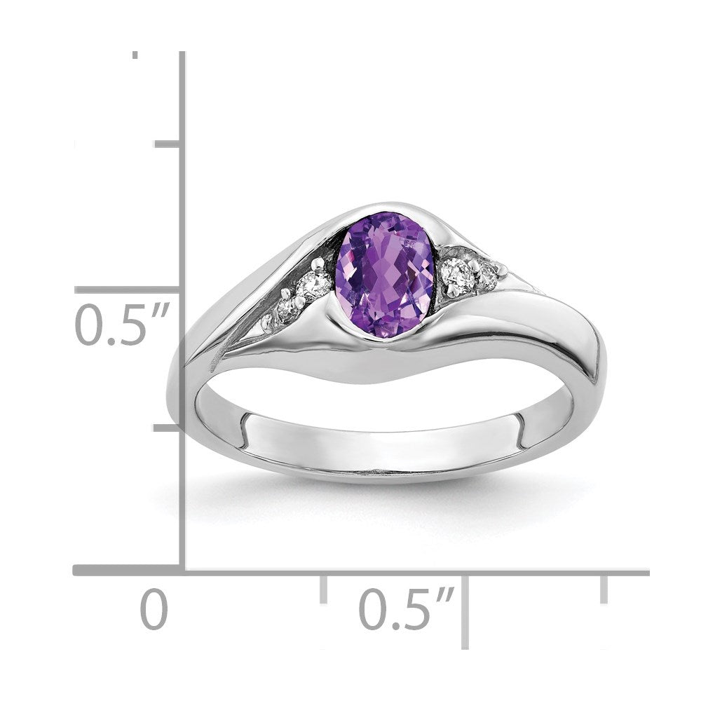 14k White Gold 6x4mm Oval Amethyst VS Real Diamond ring