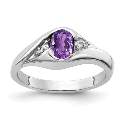 14k White Gold 6x4mm Oval Amethyst VS Real Diamond ring