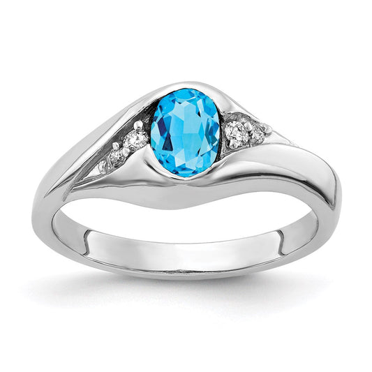14k White Gold 6x4mm Oval Blue Topaz A Real Diamond ring