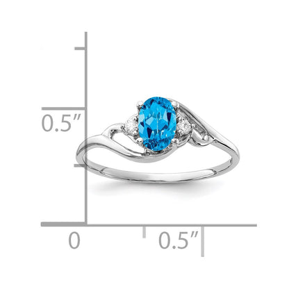 14k White Gold 6x4mm Oval Blue Topaz Checker AA Real Diamond ring