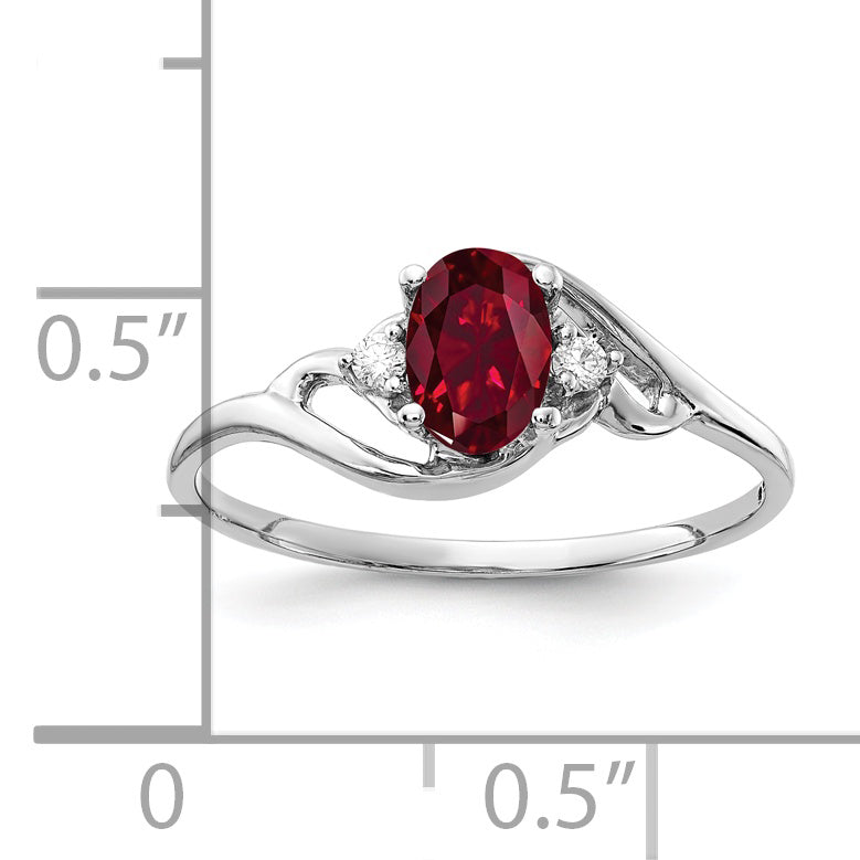 Solid 14k White Gold 6x4mm Oval Created Simulated Ruby VS CZ Ring