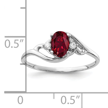 Solid 14k White Gold 6x4mm Oval Created Simulated Ruby VS CZ Ring