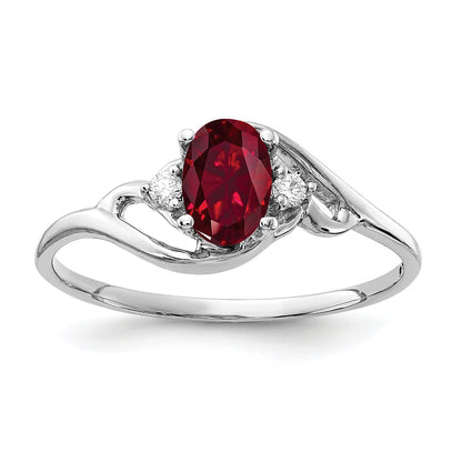 Solid 14k White Gold 6x4mm Oval Created Simulated Ruby VS CZ Ring