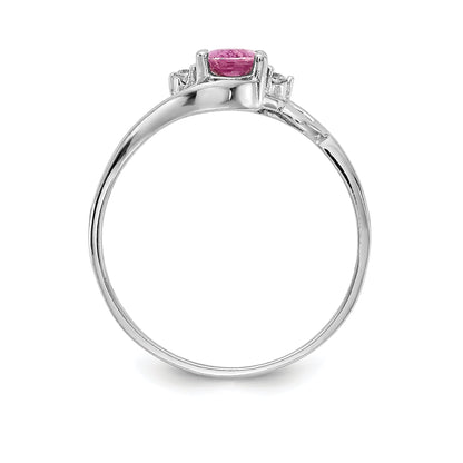 Solid 14k White Gold 6x4mm PinK Simulated Sapphire u0026 AA CZ Ring