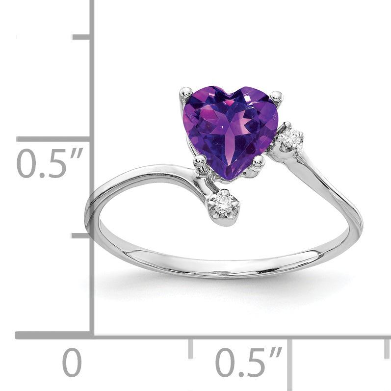 Solid 14k White Gold 6mm Heart Simulated Amethyst AAA CZ Ring
