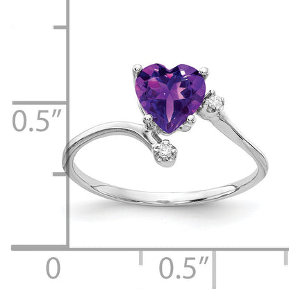 Solid 14k White Gold 6mm Heart Simulated Amethyst AAA CZ Ring