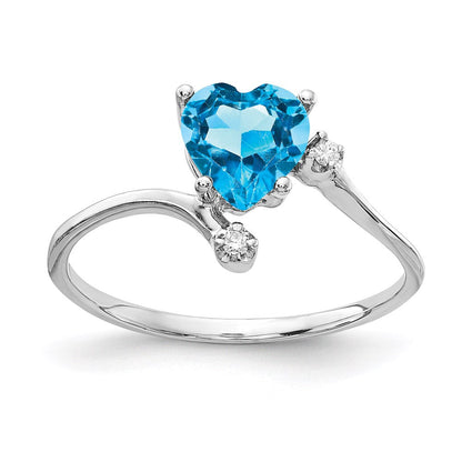 14k White Gold 6mm Heart Blue Topaz A Real Diamond ring