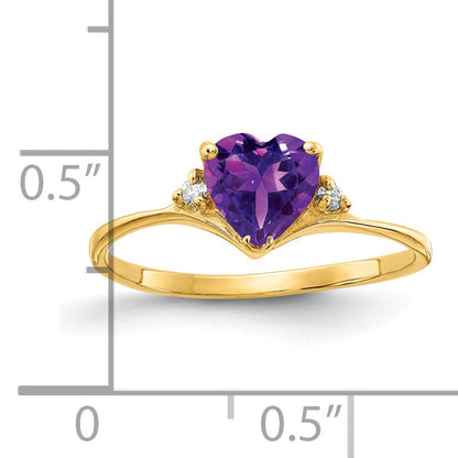Solid 14k Yellow Gold 6mm Heart Simulated Amethyst VS CZ Ring