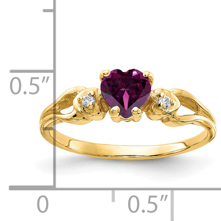 Solid 14k Yellow Gold 5mm Heart Rhodolite Simulated Garnet AAA CZ Ring