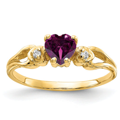 Solid 14k Yellow Gold 5mm Heart Rhodolite Simulated Garnet AAA CZ Ring