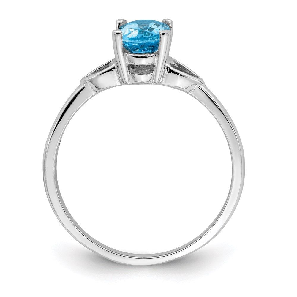 14k White Gold 7x5mm Oval Blue Topaz Checker ring