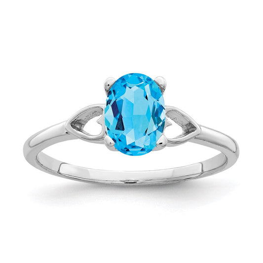 14k White Gold 7x5mm Oval Blue Topaz Checker ring