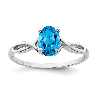 14k White Gold 7x5mm Oval Blue Topaz Checker ring