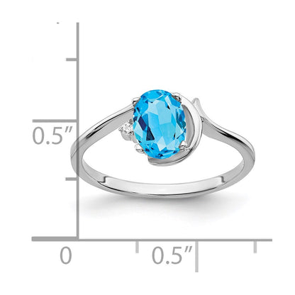 14k White Gold 7x5mm Oval Blue Topaz VS Real Diamond ring