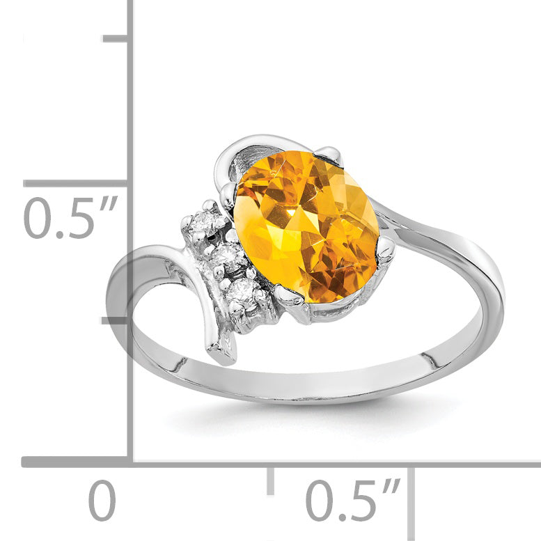 Solid 14k White Gold 8x6mm Oval Simulated Citrine VS CZ Ring