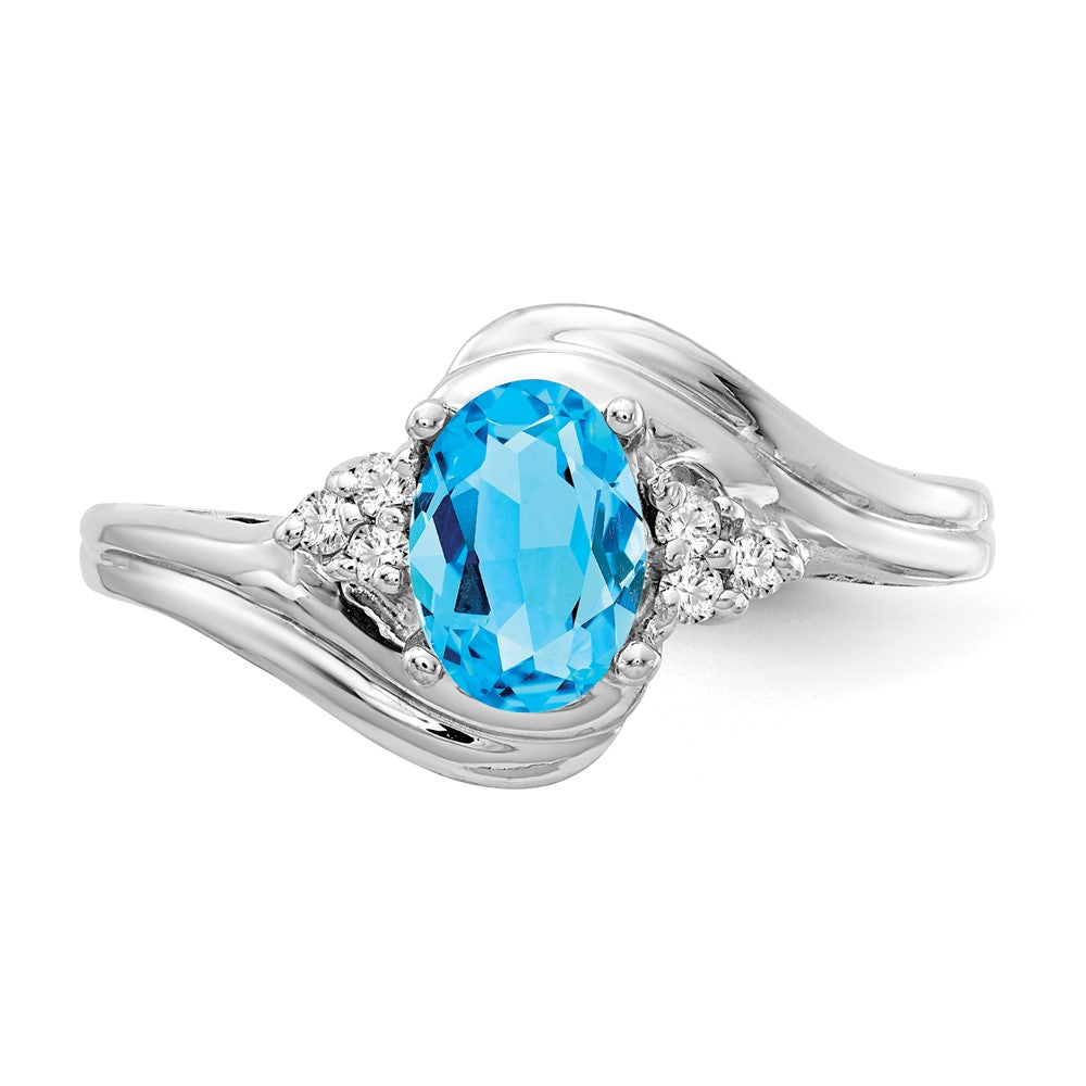 14k White Gold 7x5mm Oval Blue Topaz AA Real Diamond ring