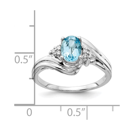14k White Gold 7x5mm Oval Blue Topaz VS Real Diamond ring