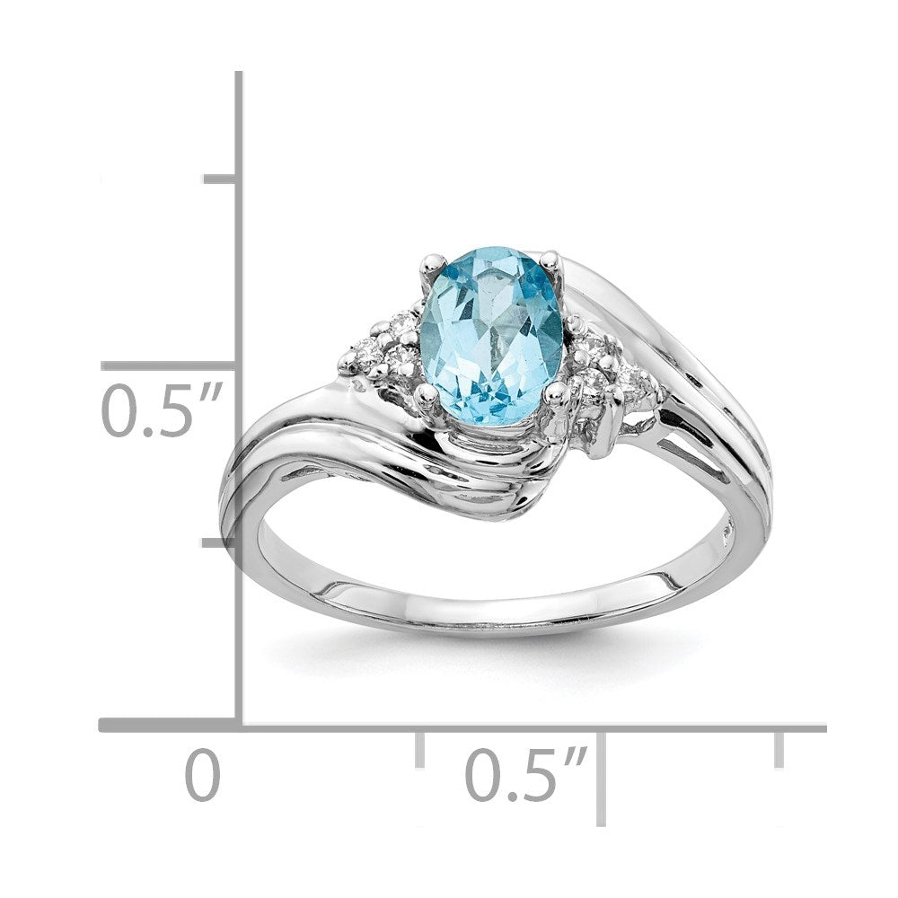 14k White Gold 7x5mm Oval Blue Topaz Checker AAA Real Diamond ring