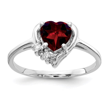 14k White Gold 6mm Heart Garnet A Real Diamond ring