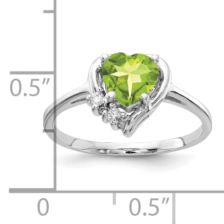 Solid 14k White Gold 6mm Heart Simulated Peridot AA CZ Ring