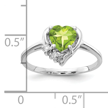 Solid 14k White Gold 6mm Heart Simulated Peridot AA CZ Ring