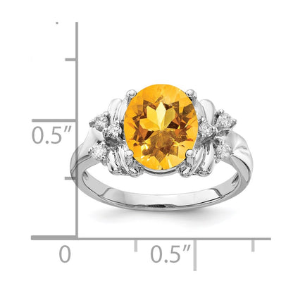 14k White Gold 10x8mm Oval Citrine AA Real Diamond ring