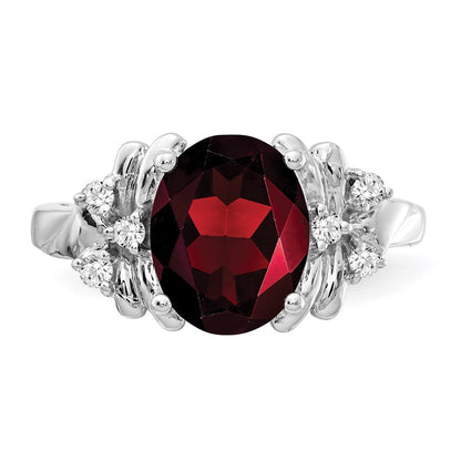 14k White Gold 10x8mm Oval Garnet A Real Diamond ring